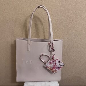 NWT Women TED BAKER Large Icon apricot pink Shopper Tote card holder bag charm